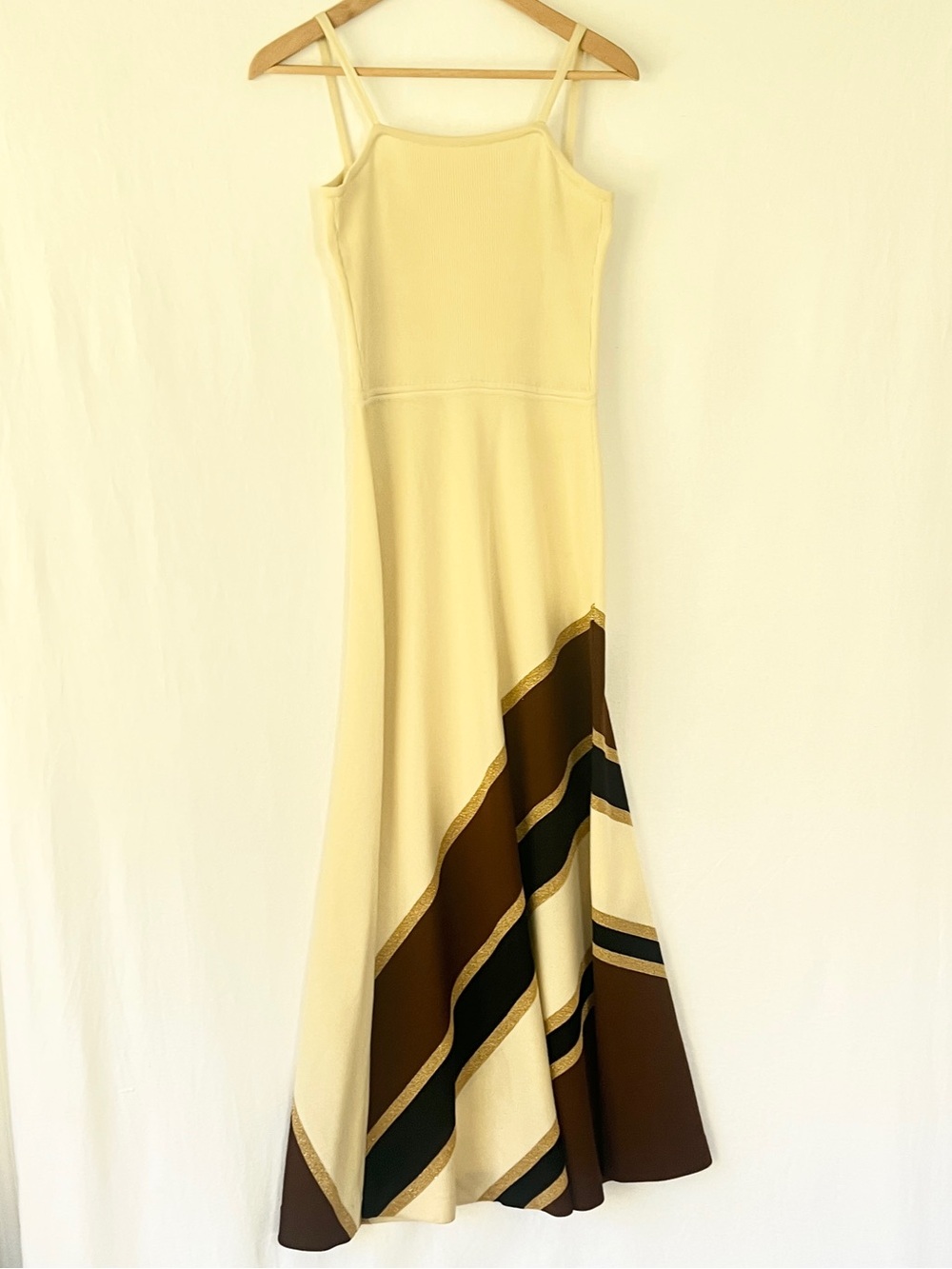 70s Italian Metallic Knit Maxi Dress Striped Full Swing Skirt
